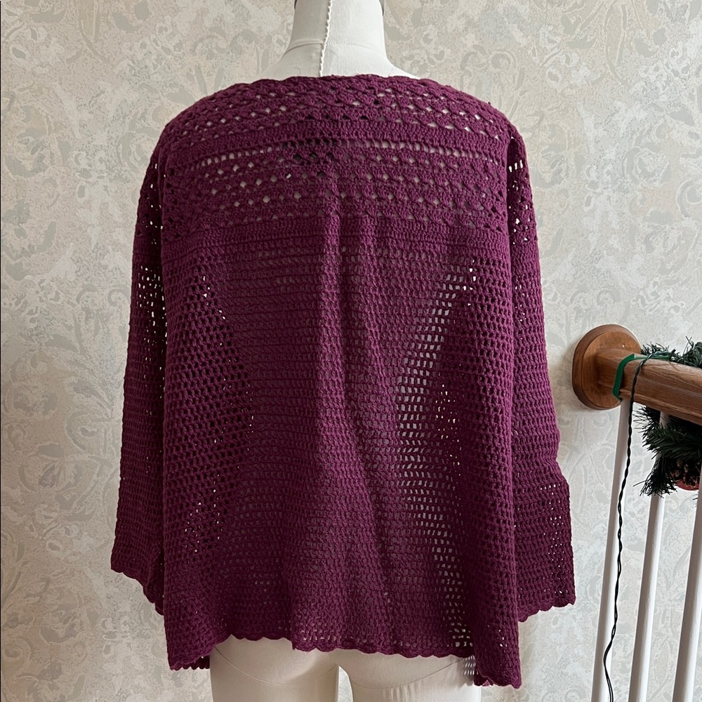 Eddie Bauer Elegant Plum Hand Crocheted Button Front Sweater - Picture 3 of 6